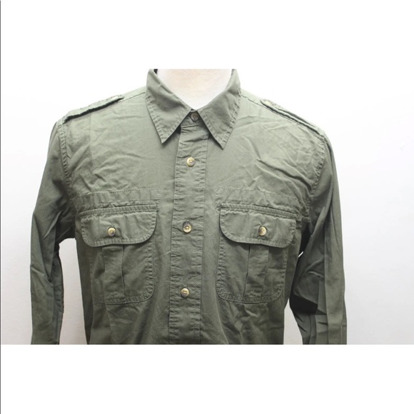 Signature 53 Levis Men Military Green Long Sleeve Shirt Polo Small 100% Cotton - Picture 12 of 13